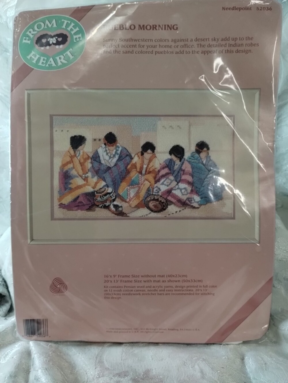 From The Heart "Pueblo Morning" Cross Stitch Chart - Pink Background